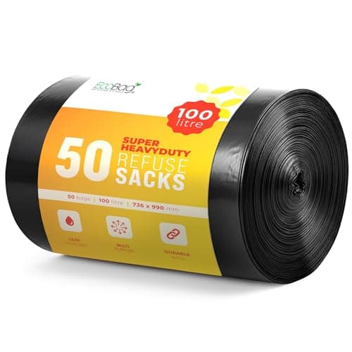 ECO50RB 50HEAVY DUTY SUPER STRONG REFUSE SACKS 100Litre, Black