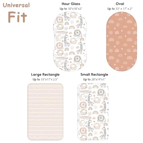 Yoofoss Bassinet Sheets for Baby,3-Pack Fitted Bassinet Sheets Set Compatible with Halo Bassinest Swivel Sleeper,Baby Delight,Angelbliss,Soft Breathable Bassinet Mattress Sheets (Brown+Animals)