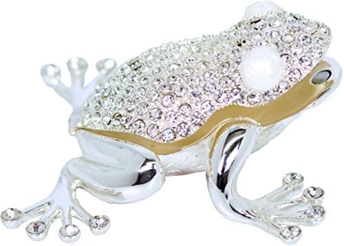 VI N VI Silver Rhinestone Frog Toad Jewelry Trinket Box Gift