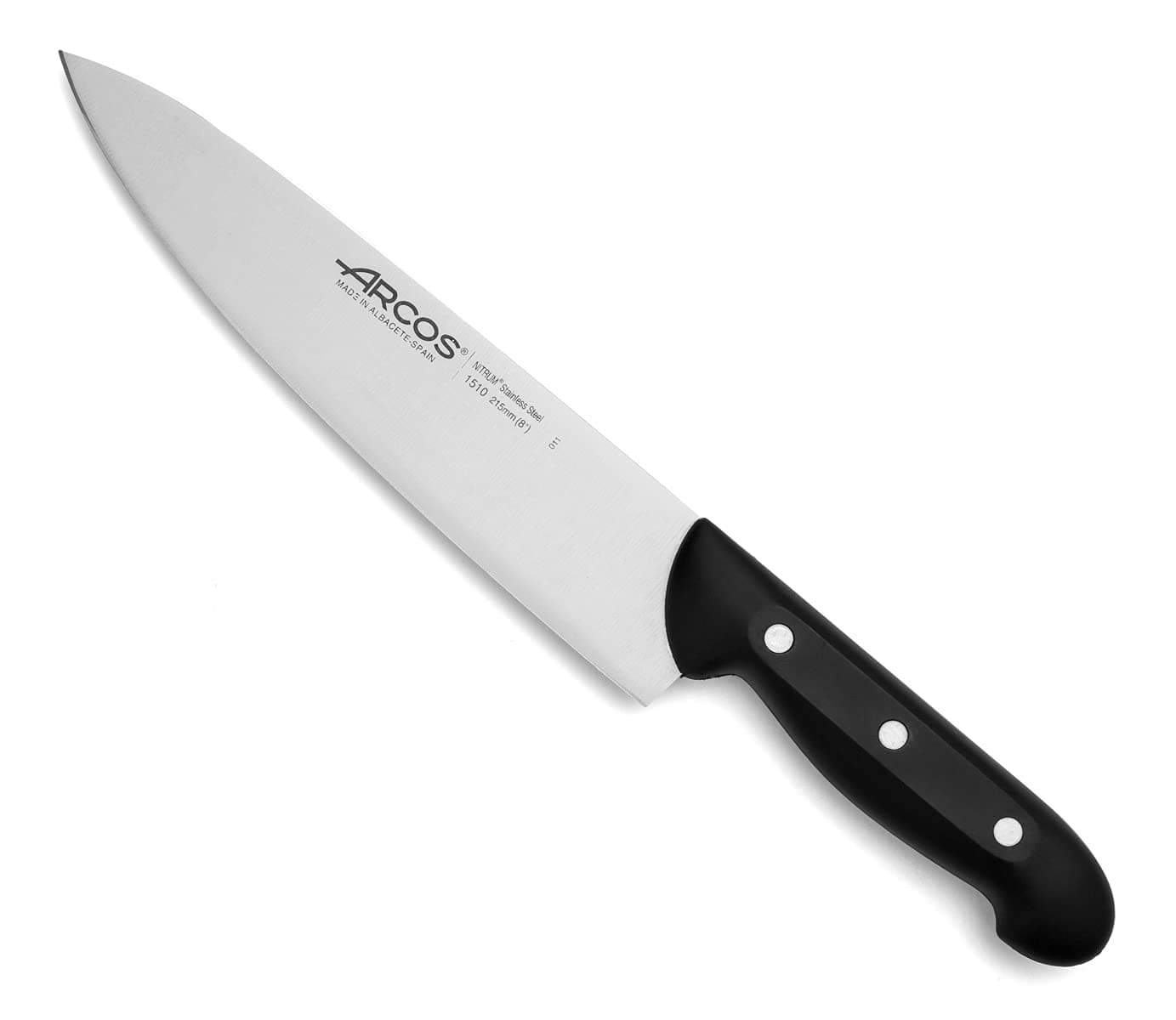 Chef Knife 8 Inch Stainless Steel. Multi-use Professional Cooking Knife for Cutting Meat and Vegetables. Ergonomic Polyoxymethylene Handle and 215mm Blade. Series Maitre. Color Black