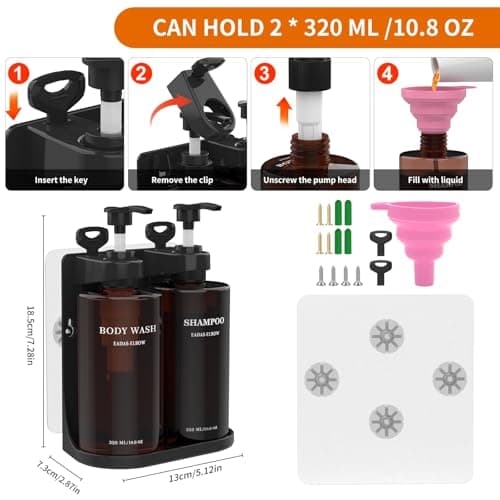 Shampoo and Conditioner Dispenser 320ML/10.8 OZ Shower Soap Dispenser Shampoo Dispenser, Shower Dispenser 2 Chamber No Drill, Shampoo Conditioner Body Wash Dispenser(2 * 10.8 OZ/Pump Bottles)