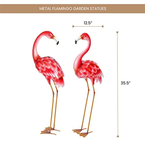Bits and Pieces - Set of Two (2) 35 ½†Tall Metal Flamingo Garden Statues - Durable Outdoor Sculptures Make Great Home Décor