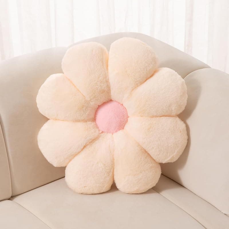 AVS Sunflower Shaped Throw Pillows Cute Stuffed Decorative Pillows Floor Cushion for Bedroom Bed Room Couch Sofa Chair Aesthetic Decor (35CM, Cream)