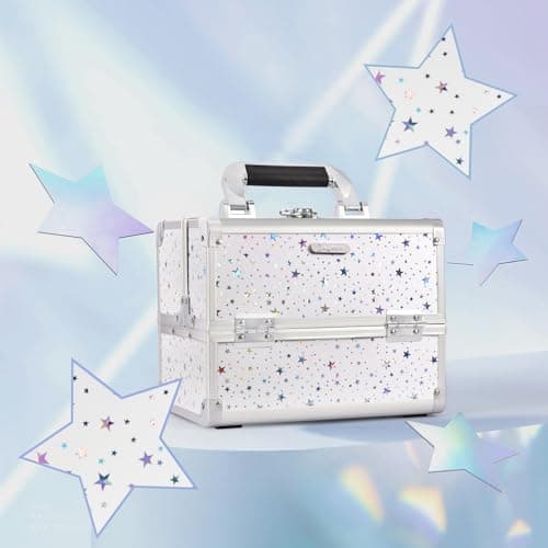 Joligrace Makeup Train Case Cosmetic Box 2-Tier Tray Jewelry Storage Organizer with Mirror Key Lock Portable Carrying Makeup Box - Shining Star