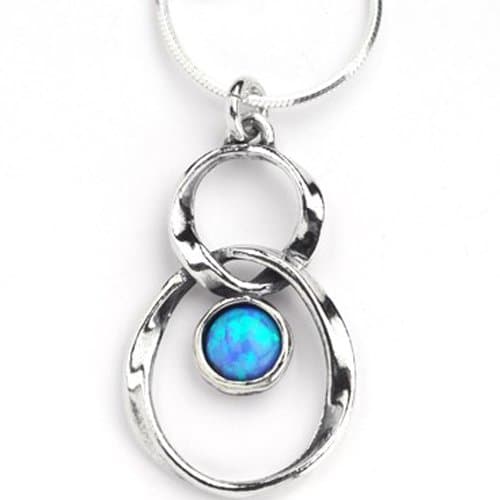 Aviv 925 Silver Figure Eight Pendant with Round Opal Stone Necklace