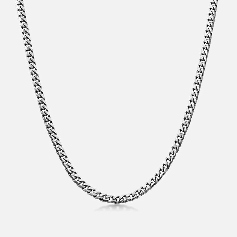 GoodernLink Chain Hip Hop Silver Color Necklace Chain Solid Stainless Steel 3.5mm Diamond Cut Cuban Link Curb Chain Necklace for Women Men Applicable to Daily Life, Gathering and Giving Gifts.