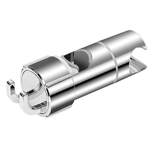 OSDUE Shower Head Holder, 16-27mm Slider Bar Adjustable Shower Head Holder for Slide Bar Slider Clamp Bathroom Replacement, 360 Degree Rotating Sprayer Holder with 2 Hooks, Chrome Finish - Silver