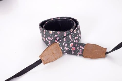 TINYPONY Soft Fabric Cloth Pastorale Stylish Floral Print Universal Adjustable Camera Camcorder Shoulder Neck Strap Belt with Harness Adapter Fits for DSLR Camera Nikon Canon Panasonic Sony Samsung Olymplus Fujifilm Black (NC-535A Seires)