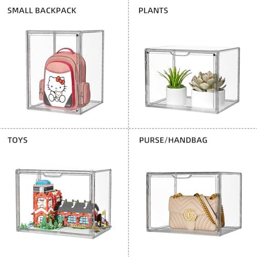Clear Purse Organizer for Closet, 5 Pack Handbag Storage Organizer, Acrylic Display Case for Collectibles, Stackable Storage Bins with Magnetic Lids for Figure, Wallet, Clutch, Doll
