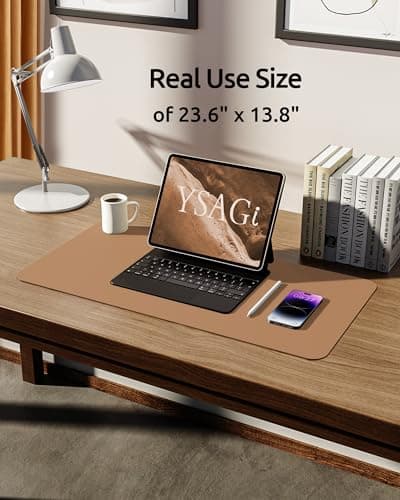 YSAGi Leather Desk Pad Protector, Office Desk Mat, Large Mouse Pad, Non-Slip PU Leather Desk Blotter, Laptop Desk Pad, Waterproof Desk Writing Pad for Office and Home (Khaki, 23.6" x 13.8")