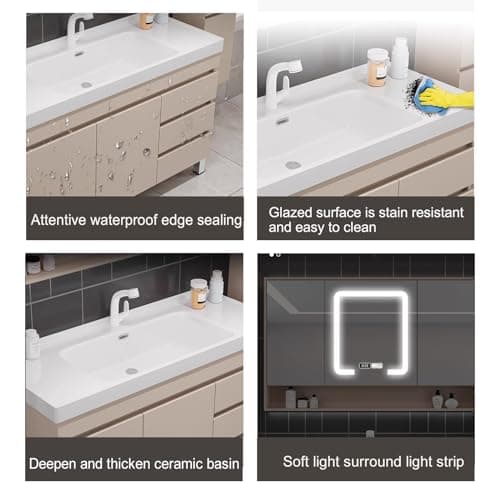 Bathroom Vanity - 40IN Bathroom Vanity Set with One-Touch Defog | LED Light, Integrated Solid Wood Cabinet | Large Storage Space (Black)