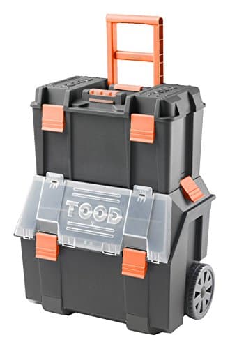 TOOD Detachable Nestable Portable Rolling Deep Tool Box Organizer Storage Bin Set with Retractable Handle, and Removable Organization Trays
