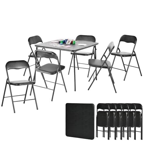 Homy Casa Folding Card Table – 33.9 Inch Square Metal Construction for Indoor & Outdoor Games and Recreation (7-Piece)