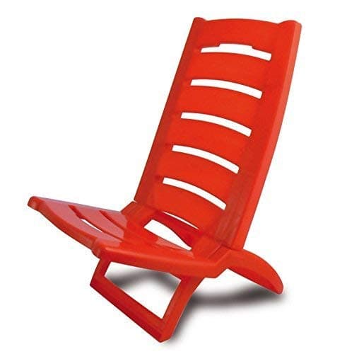 ADRIATIC Beach Chair Coloured Folding Plastic Low Deck Chair Sun Garden Sea Side (Red - Set of 1)