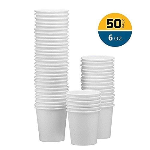NYHI 50-Pack White Paper Disposable Cups – Hot/Cold Beverage Drinking Cup for Water, Juice, Coffee or Tea – Ideal for Water Coolers, Party, or Coffee On the Go’ (6 oz)