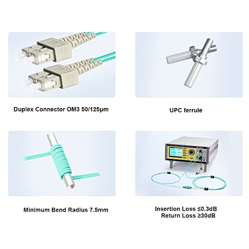 1M SC to SC OM3 Fiber Patch Cable | Length Options: 1m-50m, 10GB Duplex Duplex 50/125um Multimode Fiber Optic Cables LSZH-1M (3ft)