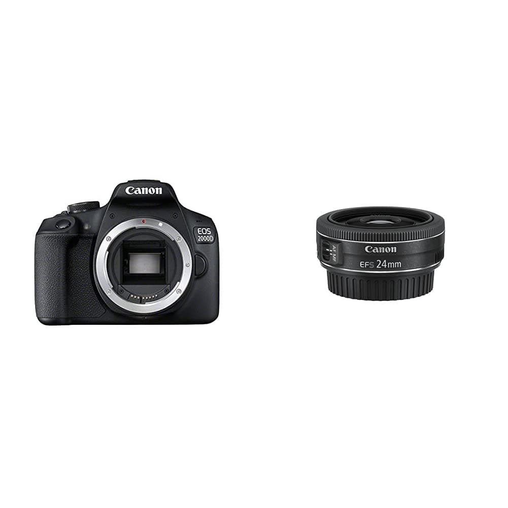 EOS 2000D DSLR Camera Body - Black With Canon EF-S 24 mm f/2.8 STM Lens - Black