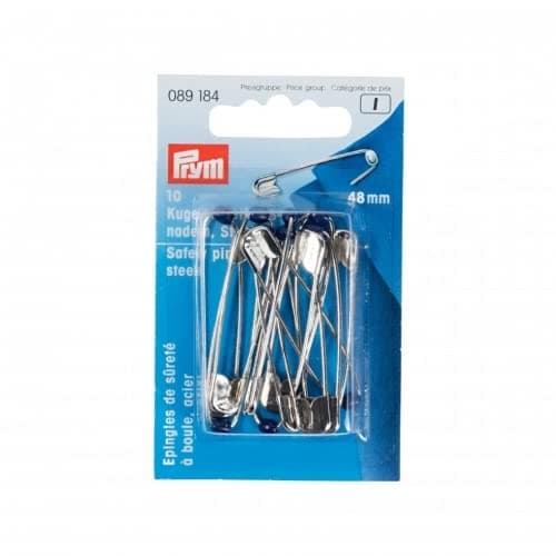 Prym 48mm Safety Pins Silver - per Pack of 10