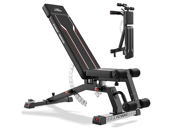 FLYBIRD Weight Bench, 800lbs Capacity Adjustable Workout Bench with Detachable Headrest and Leg Support, Vertical Storage Space-Saving Exercise Bench for Home Gym- FB3000