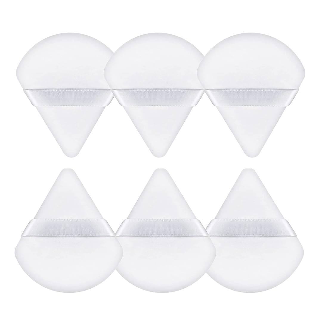 Gleva 6 Pcs Powder Puff Soft Face Makeup Sponge, Loose powder Foundation Blending Sponges Set, Makeup Blender, Contouring, Wedge Triangle Shape Wet & Dry Tool Washable Reusable (White)