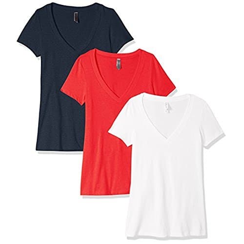 Clementine Apparel Women's Petite Plus Deep V Neck Tee (Pack of 3)