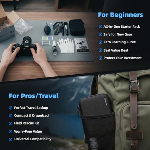 Professional Camera Cleaning Kit (with Waterproof Case),Including Cleaning Solution/5 APS-C Cleaning Swabs/Lens Pen/Air Blower/Cleaning Cloth for DSLR Cameras(Canon,Nikon,Sony)