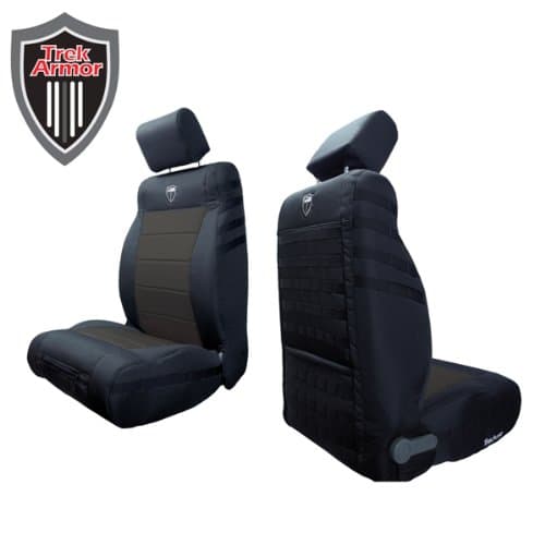 Trek Armor Jeep Seat Covers, Black on Grey Front Bucket Seat Covers for 2007 to 2010 Jeep Wrangler Jk. Pair TATJSC9702FPBB