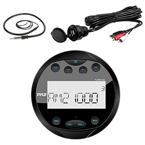 Pyle Gauge Style Bluetooth Marine USB/AUX Digital Media Stereo Receiver with USB/AUX Adapter, 22" Antenna