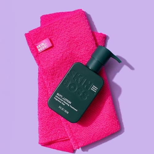 Brilliant Booty Kit | Butt Acne Clearing Lotion and ExfoliMATE Magic Body Exfoliating Cloth for Soft & Young Skin (Purple) by Green Heart Labs