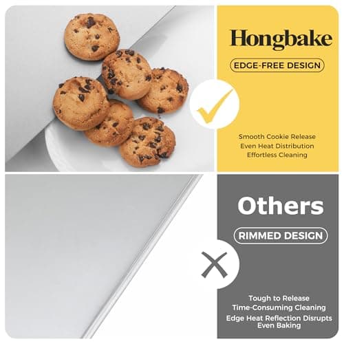 HONGBAKE 2 Pieces Large Flat Cookie Sheet No Edges, Nonstick Insulated Baking Pan, Commercial Oven Trays for Cooking, 16" X 14", Grey