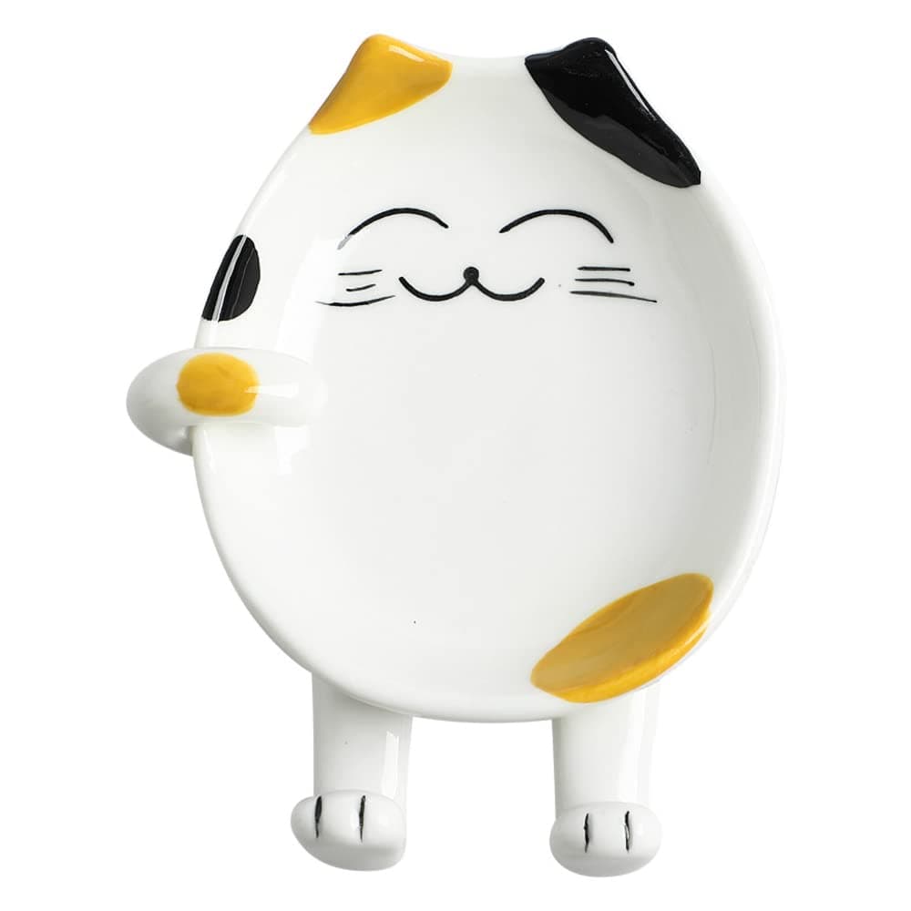 Cat Spoon Rest Ceramic Cute Spoon Holder Rest for Stove Top Cat Kitchen Accessories, Stove Holder Utensil Spoon Rest for Kitchen Counter (Yellow)