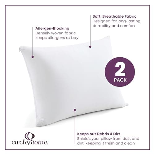 100% Cotton - Pillow Protector - Zippered Style - Set of 2 - 200 Thread Count Standard (20x26") AD
