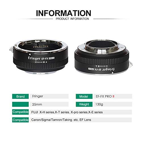 Fringer EF-FX Pro II Lens Mount Adapter Converter Ring - Auto Focus for Canon EOS Tamron Sigma Lens to Fujifilm FX Mirroless Camera X-T3 XH1 X-E3 XT20 X-Pro2 X-T2 X-A X-E1 X-M1 XT1 X-T30
