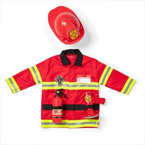 Melissa & Doug Fire Chief Role Play Costume Set (Pretend Play, Frustration-Free Packaging, Bright Red, 6 Pieces, 44.45 cm H x 60.96 cm W x 5.08 cm L)