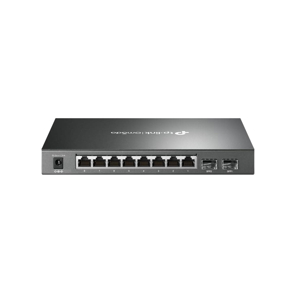 TP-Link JetStream 8-Port Gigabit Smart PoE+ Switch with 2 SFP Slots, Supports 8 Gigabit PoE Ports, 58W Budget, Fanless (TL-SG2210P)