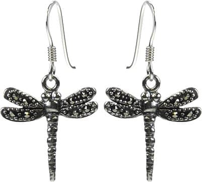Sterling Silver & Marcasite Dragonfly Hook Earrings