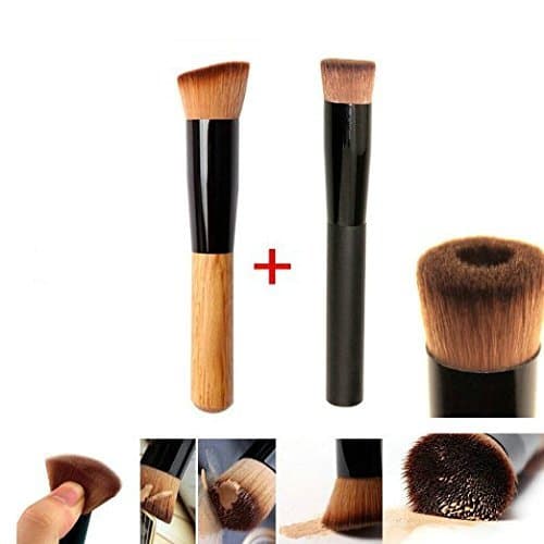 GYBest Best 2pcs Premium Brushes - Black Professional Face Concave Liquid Foundation Makeup Brush + Cosmetic Makeup Foundation Powder Brush Angled Professional Tool