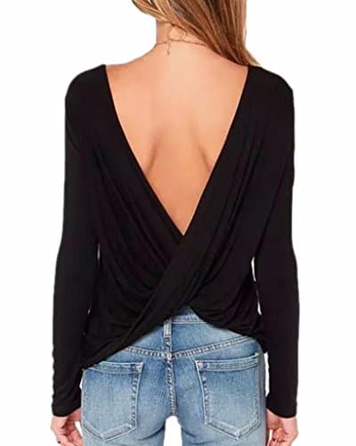 Women's Loose Backless Long Sleeve Top Blouse