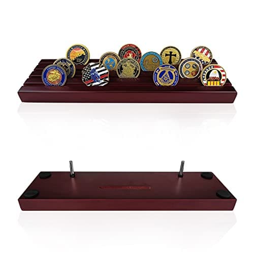 Indeep 4 Rows Military Challenge Coins Holder Coin Display Stand Rack Solid Wood