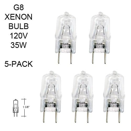 (5)-Pack 35 Watt Xenon G8 120v T4 Light Bulbs G8 Base JCD Type 120 Volt 35Watt Just Under 35mm = 1.38 Inch