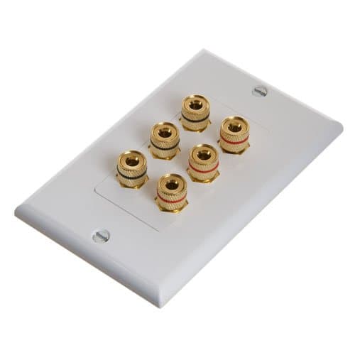 Banana Binding Post Decora Style Wall Plate for 3 Speakers - Coupler Type