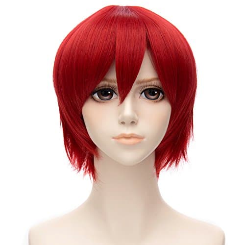 COOLSKY 11.8Inch Short Straight Red Assassination Classroom Akabane Karma Anime Cosplay Costume Party Wig