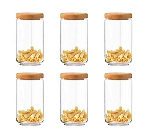 AEVLON Pop Jar Tea Sugar Home Kitchen Jar Wooden Lid ,1000 Ml Set Of 6 Pcs