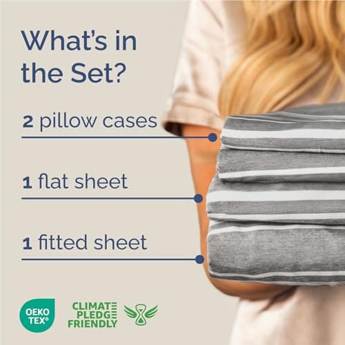 Striped Bed Sheets - Pin Striped Sheets - Grey and White Sheets - Grey and White Striped Sheets - Full Striped Sheets - Hotel Luxury Bed Sheets - Deep Pockets - Breathable & Cooling Sheets