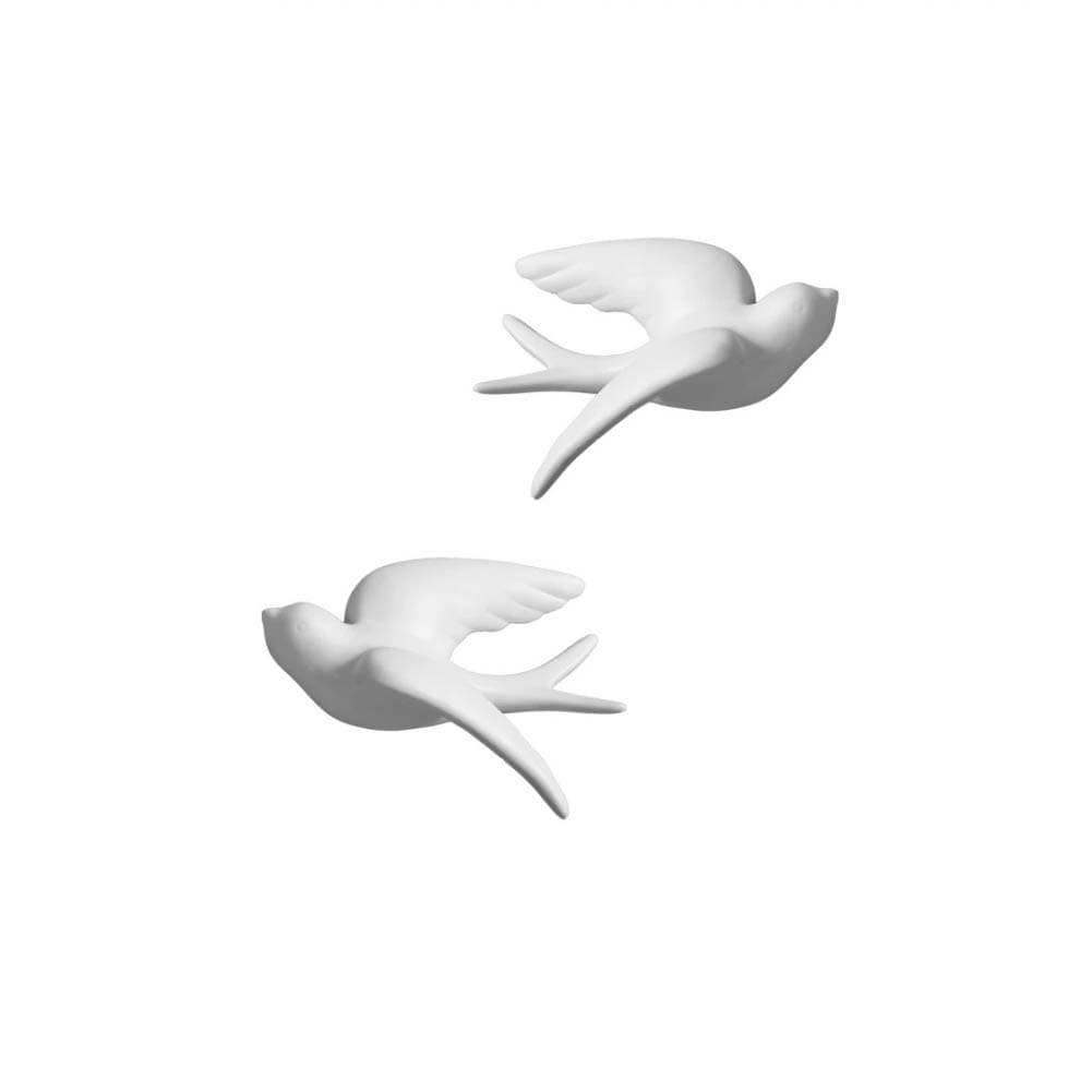 Pair Ceramic Birds Sparrows Swallows Dove White Wall Mounted Decor Hanging for Bathroom Livingroom Garden Wall Sculptures, Small