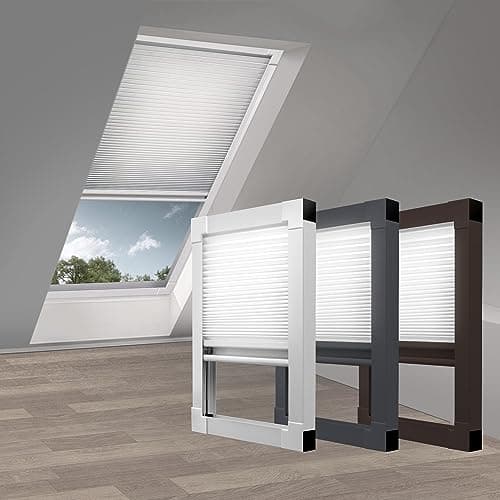 Skylight Blackout Cellular Shades Blinds Cordless Room Darkening Honeycomb Shade Blind for Roof Inclined Plane Rooms Window, Custom Size, Filtering-White