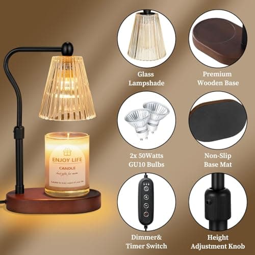 seenlast Candle Warmer Lamp, Electric Candle Light Warmer with Timer Dimmer Adjustable Height, Candle Wax Warmer Lamp for Christmas, Birthday, Coaster Home Decor Gift