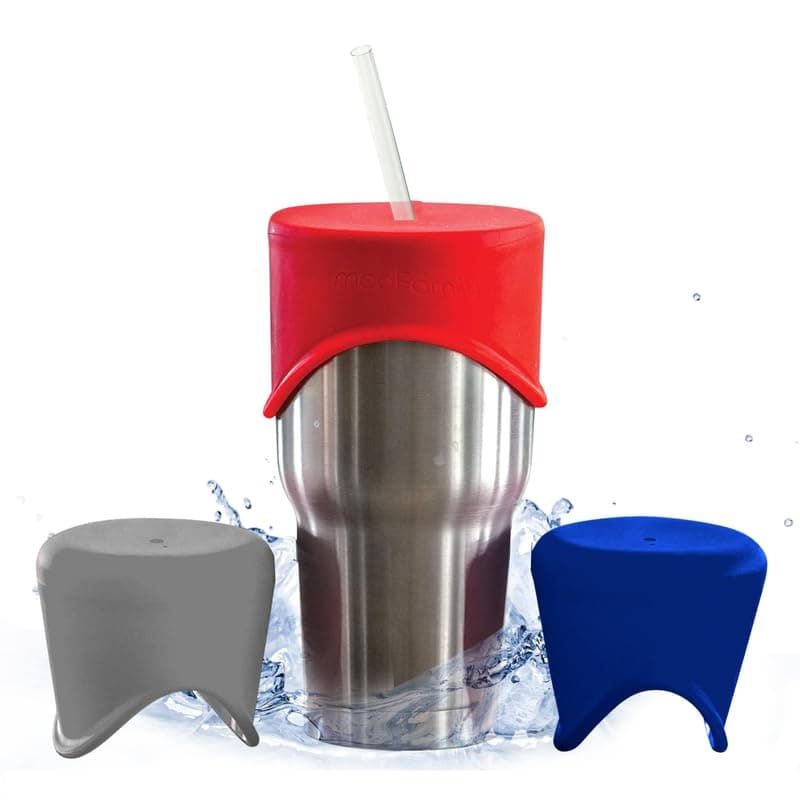 Silicone Sippy Cup Lids, Reusable Silicone Tumbler Cover Lid Stretches over Cups and Jars, Red,Navy,Gray by ModFamily Products that Simplify Life