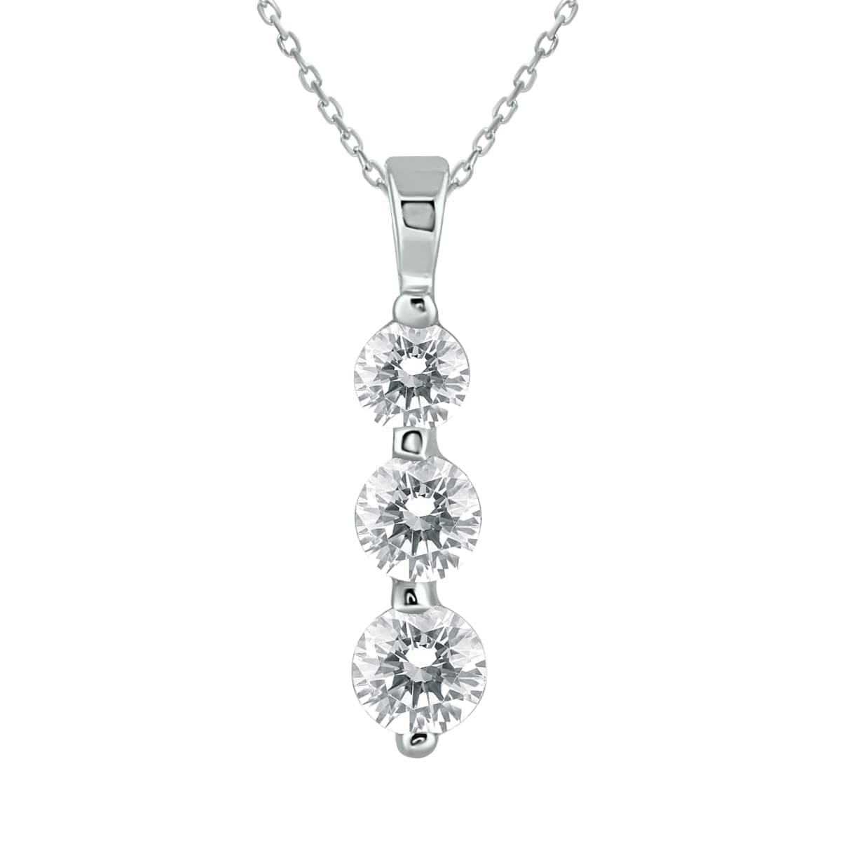 1 Carat TW Three Stone Diamond Pendant Available in 14K Yellow and White Gold
