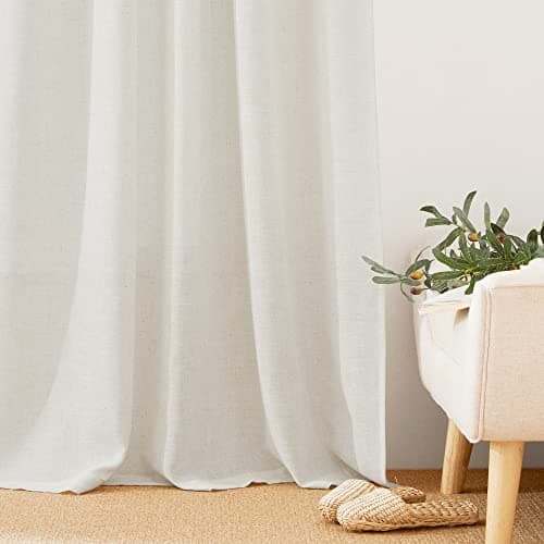 RYB HOME Window Topper Valances 36 Inch Length, Light Filtering Linen Textured Durability Machine Washable Half Curtains for Windows Closet Bathroom RV, W 42 x L 36 inches, Linen, 2 Panels